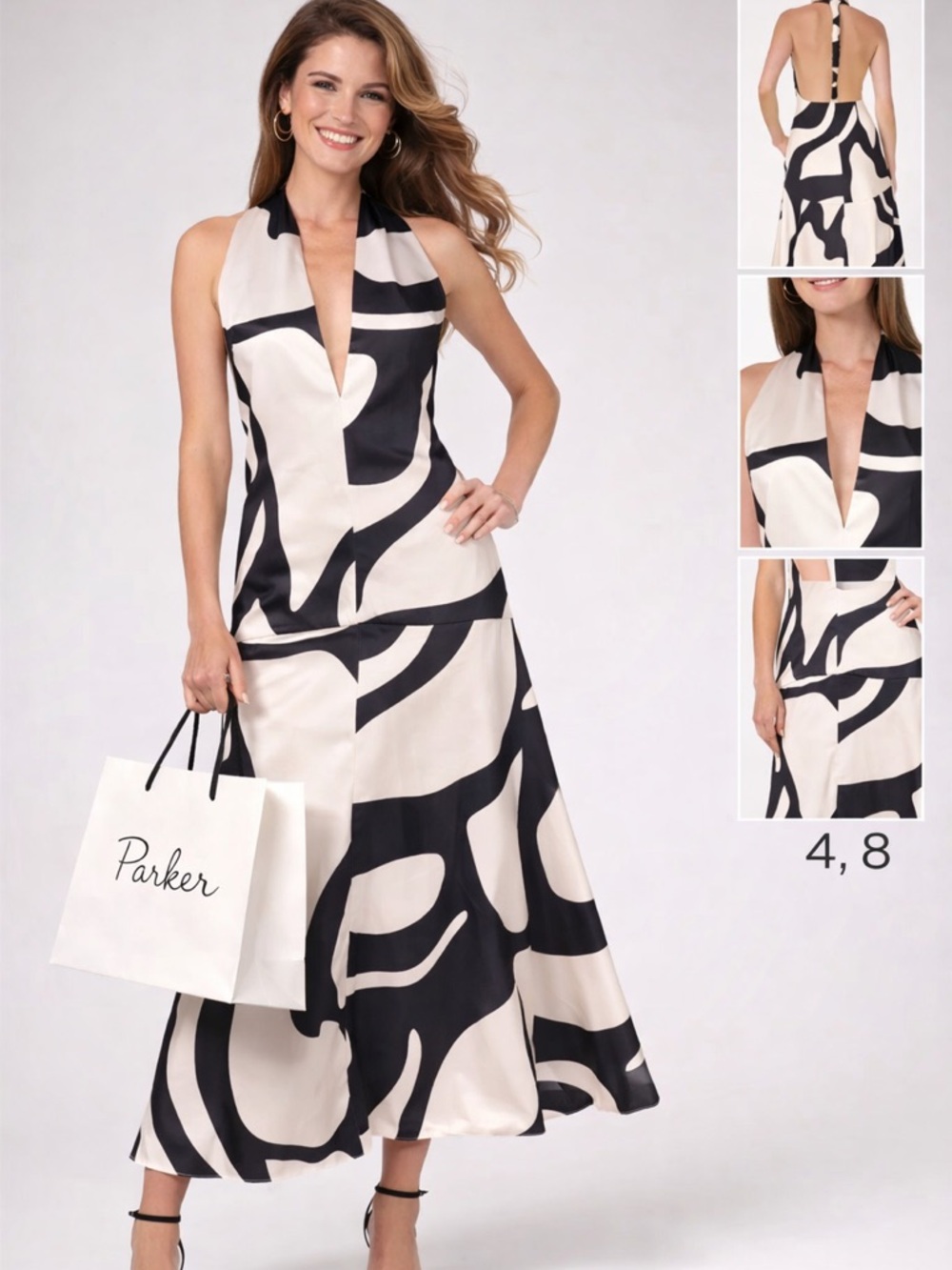 Parker Black & Cream Abstract Halter Maxi Dress